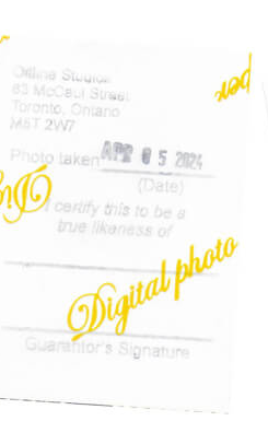 Stamped back of a passport photo from our studio